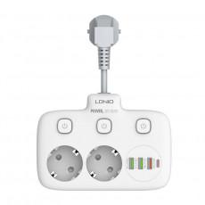 Power strip with 2 AC sockets, 3x USB, USB-C, LDNIO SE2435, 2500W (white) | SE2435