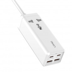 Power strip with 1 AC socket, 2x USB, 2x USB-C LDNIO SC1418, EU/US, 2500W (white) | SC1418 EU