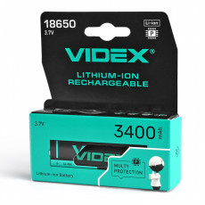 Baterija uzlādējama VIDEX Li-Ion 18650-P, 3400mAh, 3.7V (1 gab.) | 18650-P/3400/1CB/3.7V