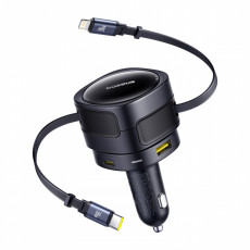 Baseus Enjoyment Max car charger with USB-C+Lightning cables and USB-A+USB-C ports 90W Black | C00035507121-02