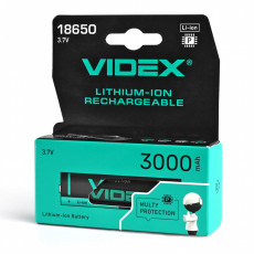 Baterija uzlādējama VIDEX Li-Ion 18650-P, 3000mAh, 3.7V (1 gab.) | 18650-P/3000/1CB/3.7V