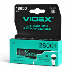 Baterija uzlādējama VIDEX Li-Ion 18650-P, 2800mAh, 3.7V (1 gab.) | 18650-P/2800/1CB/3.7V