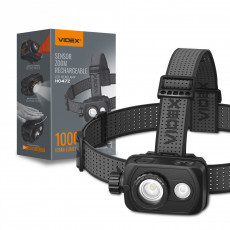 Galvas lukturis ar sensoru LED uzlādējams Luminus SFT25R 10W 1000Lm 5000K + RED CREE XPE 3W, Li-pol 2000mAh 3.7V, VIDEX VLF-H047Z – Sarkanā gaisma un regulējams sānu slēdzis | VLF-H047Z