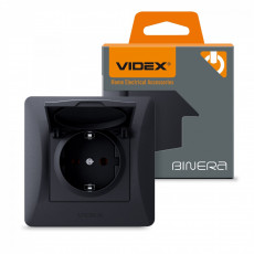 Kontaktligzda z/a 1V ar vāku, Videx Binera, melna grafīta, IP20 VF-BNSK1GC-BG | VF-BNSK1GC-BG