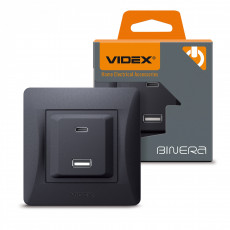 Kontaktligzdas z/a ātrās uzlādes 20W (USB-A + USB-C), Videx Binera, melna grafīta, IP20 VF-BNCHRUC20-BG | VF-BNCHRUC20-BG