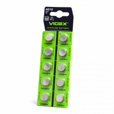 Baterija LR43 / AG12 VIDEX (10 gab.) 1.5V Alkaline 113mAh | AG12/LR43/10TB/1.5V
