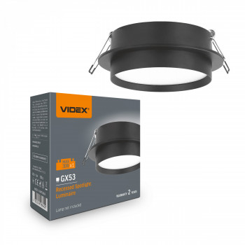 Iebūvējamā GX53 armatūra IP20, VIDEX VL-SPF33R-B | melns – Plata diametra siltuma izkliede drošiem iestieptajiem griestiem | VL-SPF33R-B