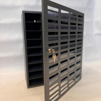 Mobile phone storage cabinet with 36 places, metal, without felt, gray