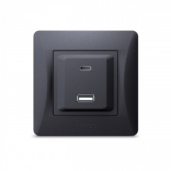 Kontaktligzdas z/a ātrās uzlādes 20W (USB-A + USB-C), Videx Binera, melna grafīta, IP20 VF-BNCHRUC20-BG