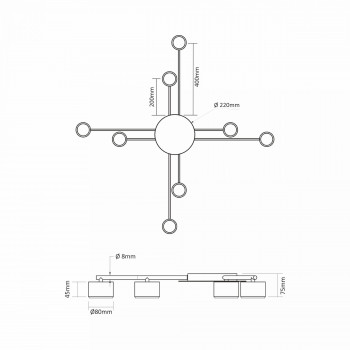 Griestu gaismeklis LED priekš 8 x GX53 patronas spuldzēm, IP20 VIDEX VL-SPF22B-B, melns