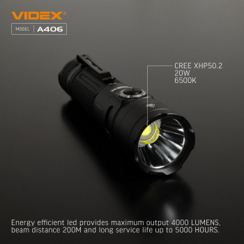 Lukturis LED uzlādējams CREE XHP50.2 20W 4000Lm 6500K, Li-ion 21700 4000mAh - iekļauts! (maināms uz 18650), VIDEX VLF-A406, profesionāls LED lukturis kabatas izmērā! 