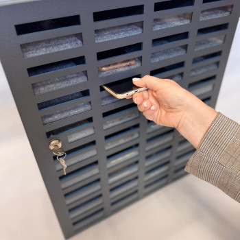 Mobile phone storage cabinet with 36 places, metal, without felt, gray