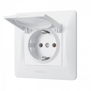 Kontaktligzda z/a 1V ar vāku, Videx Binera, balta, IP20 VF-BNSK1GC-W
