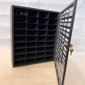 Mobile phone storage cabinet with 36 places, metal, with felt, gray