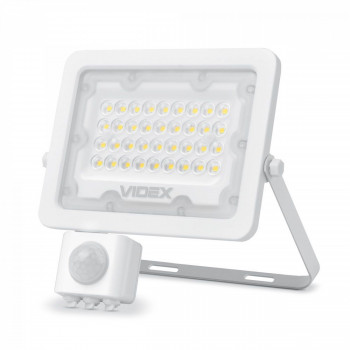Prožektors ar sensoru LED 30W, 2700Lm 5000K, VLE-F2e-305W-S (sensors 2-12m, 10sec-7min, 10-2000lx, <120*), VIDEX LUCA-PIR (neitrāli balta gaisma)