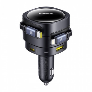 Baseus Enjoyment Max car charger with USB-C+Lightning cables and USB-A+USB-C ports 90W Black