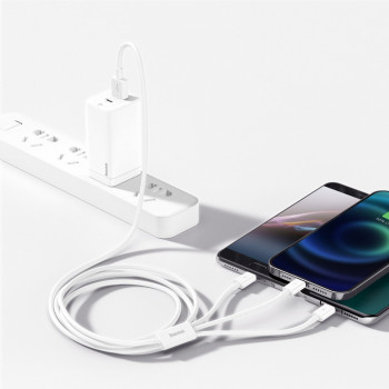 USB cable 3in1 Baseus Superior Series, USB to micro USB / USB-C / Lightning, 3.5A, 1.2m (white)
