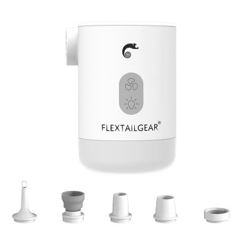 Pārnēsājams, uzlādējams mini pumpis Flextail Max Pump 2 PRO-W (4-in-1) funkcijas: 1-Gaisa pumpis, 2-Vakuma sūknis, 3-LED lukturis, 4-Power Bank (3600mAh), balts