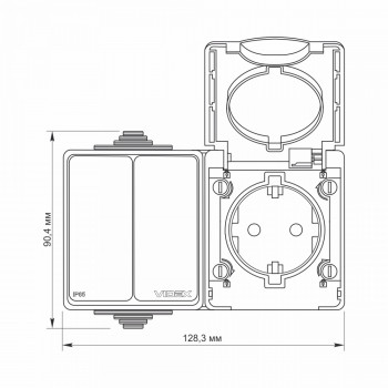 Slēdzis ārtelpu v/a 2P + Kontaktligzda ārtelpu v/a 1V, Videx Binera, pelēka, IP65 VF-BNW32-G