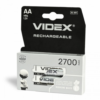 Baterija uzlādējama VIDEX Ni-MH AA (HR6) 2700mAh, 1,2V (2 gab.) | HR6/2700/2DB/AA/1.2V