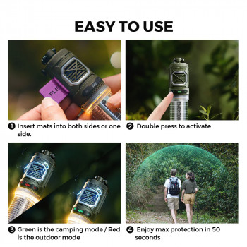 Portable rechargeable mosquito - insect repellent Flextail Tiny Repeller S (2-in-1) features: 1-Mosquito repellent, 2-LED light, blue, FLEXTAIL TINY-REPEL-SBLU – safe protection against mosquitoes on hikes