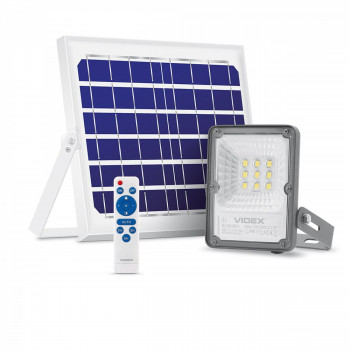 Solārais prožektors ar sensoru LED 20W, 600Lm 5000K (baterija LiFePO4 5000 mAh 3.2V) (panelis 10W) VIDEX VLE-FSO-205-S