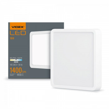 Gaismeklis LED virsapmetuma (kvadrāts) 18W, 1850Lm 4000K, VIDEX (neitrāli balta gaisma) VLE-DLSS-184