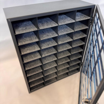 Mobile phone storage cabinet with 36 places, metal, with felt, gray