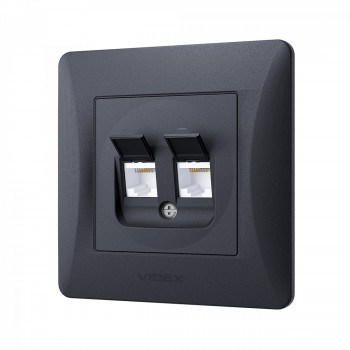 Kontaktligzda z/a Cat6+Cat6 (RJ45 spraudnis), Videx Binera, melna grafīta, IP20 VF-BNSK2PC6-BG
