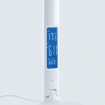 Galda lampa LED ar pulksteni, termometru, kalendāru, modinātāju - dimmējama 7W, 490Lm 3000/4000/5500K, VIDEX VLE-TF05W RIO-WHITE (silti/neitrāli/auksti balta gaisma) balta