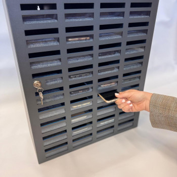 Mobile phone storage cabinet with 36 places, metal, without felt, gray