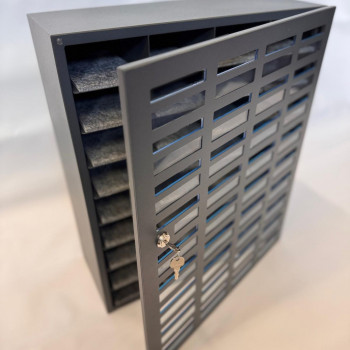 Mobile phone storage cabinet with 36 places, metal, with felt, gray