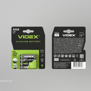 Baterijas AAA VIDEX (4 gab.) Alkaline, 1.5V, 1200mAh