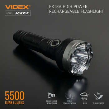 Lukturis LED uzlādējams 4xLuminus SST40, 20W 5500Lm 5000K, Li-ion 21700 4000mAh - iekļauts! (maināms uz 18650), VIDEX VLF-A505C, profesionāls LED lukturis lietošanai ikdienā un ārkārtas situācijās! 