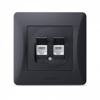 Kontaktligzda z/a Cat6+Cat6 (RJ45 spraudnis), Videx Binera, melna grafīta, IP20 VF-BNSK2PC6-BG