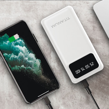 Power Bank - pārnēsājams akumulators 20 000mAh TITANUM TPB-OL22-W White, pieejamie porti: Micro USB, Type-C, 2USB