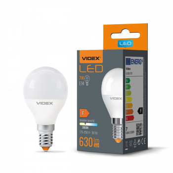 Spuldze LED E14 7W, 630Lm 3000K, stars<240* (G45-mazā spuldze) VIDEX VLE-G45e-07143 (silti balta gaisma)