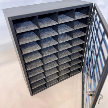 Mobile phone storage cabinet with 36 places, metal, with felt, gray