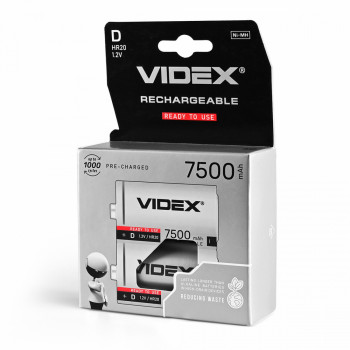 Baterija uzlādējama VIDEX Ni-MH D (HR20) 7500mAh, 1,2V (2 gab.)