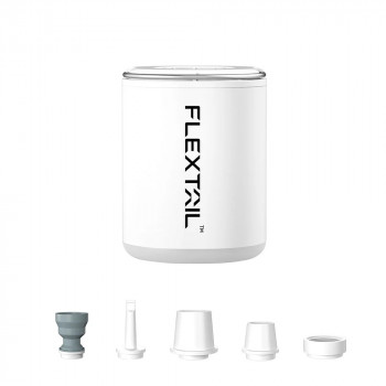 Pārnēsājams, uzlādējams mini pumpis Flextail Tiny Pump 2X-B (3-in-1) funkcijas: 1-Gaisa pumpis, 2-Vakuma sūknis, 3-LED lukturis, balts