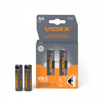 Lithium-ion battery VIDEX LIR6C/AA 1.5V 2200mAh with USB-C port and protection 2pcs/pack