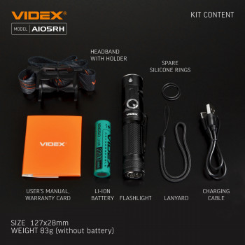 Lukturis LED uzlādējams Luminus SST40, 10W 1200Lm 5000K, Li-ion 18650 2200mAh - iekļauts! VIDEX VLF-A105RH, ar magnētu un regulējamu luktura galvu (SWIVEL HEAD) + komplektā stiprinājums lietošanai kā galvas lukturim!