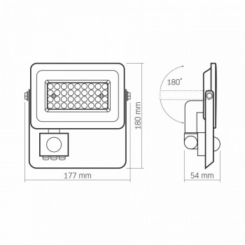 Prožektors ar sensoru LED 30W, 2700Lm 5000K, VLE-F2e-305W-S (sensors 2-12m, 10sec-7min, 10-2000lx, <120*), VIDEX LUCA-PIR (neitrāli balta gaisma)