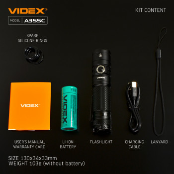 Lukturis LED uzlādējams CREE XHP50.2 20W 4000Lm 5000K, Li-ion 26650 5000mAh - iekļauts! (maināms uz 18650), VIDEX VLF-A355C, profesionāls LED lukturis ar 5000mAh bateriju! 