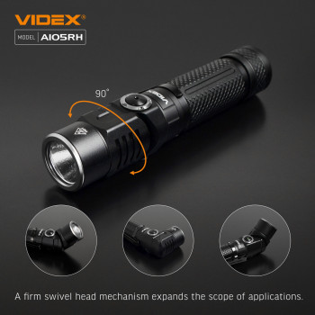 Lukturis LED uzlādējams Luminus SST40, 10W 1200Lm 5000K, Li-ion 18650 2200mAh - iekļauts! VIDEX VLF-A105RH, ar magnētu un regulējamu luktura galvu (SWIVEL HEAD) + komplektā stiprinājums lietošanai kā galvas lukturim!