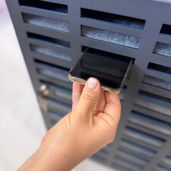 Mobile phone storage cabinet with 36 places, metal, without felt, gray