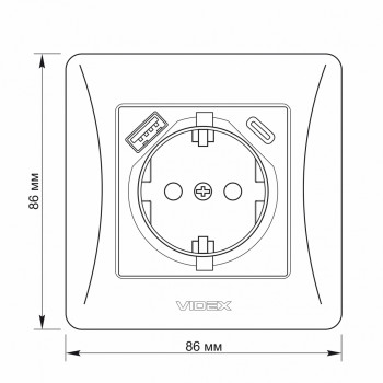 Kontaktligzda z/a 1V + ligzdas (USB-A + USB-C), Videx Binera, melna grafīta, IP20 VF-BNSK1GUC-BG
