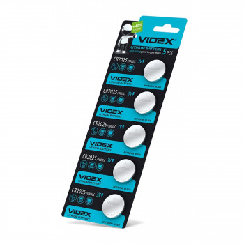 Lithium battery Videx CR2025 5pcs BLISTER CARD, 3V, 160mAh