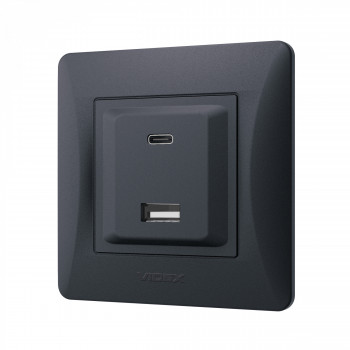 Kontaktligzdas z/a ātrās uzlādes 20W (USB-A + USB-C), Videx Binera, melna grafīta, IP20 VF-BNCHRUC20-BG