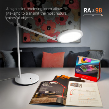 Galda lampa LED ar sensoru vadāma - dimmējama 20W, 1450Lm 4100K, VIDEX VL-TF15W (neitrāli balta gaisma) balta